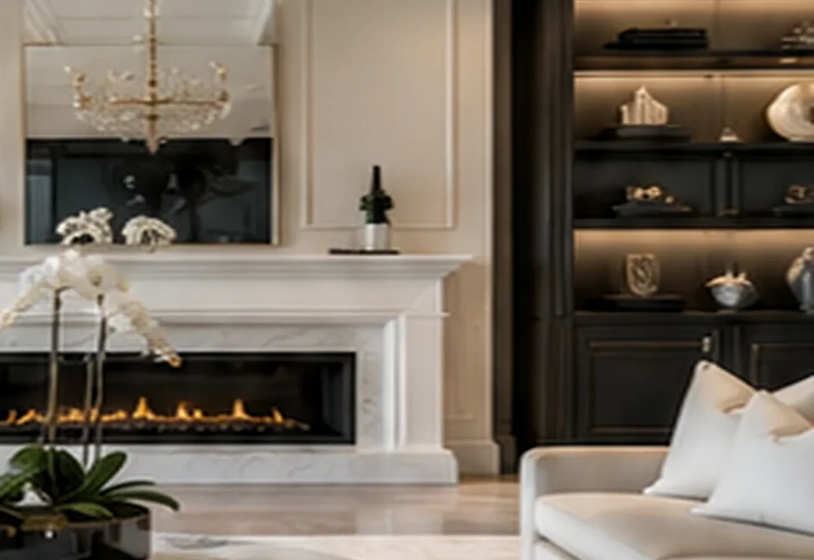 Refined neutral living room representing residential cleaning services in Dallas-Fort Worth.