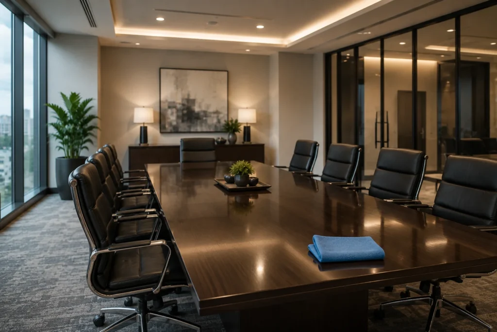 Freshly serviced law-firm or executive-suite conference room