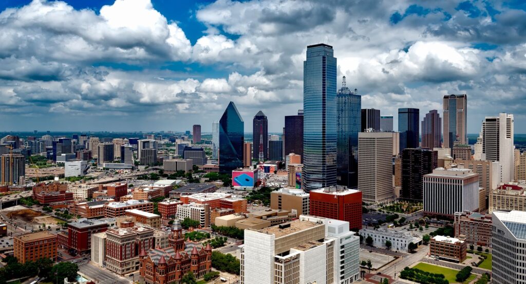 Panoramic view of the Dallas skyline and urban landscape